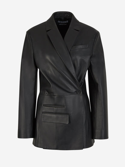 Jacquemus Blazer La Veste Tibau Cuir color Negro sku 741-002083 01 - Foto 2